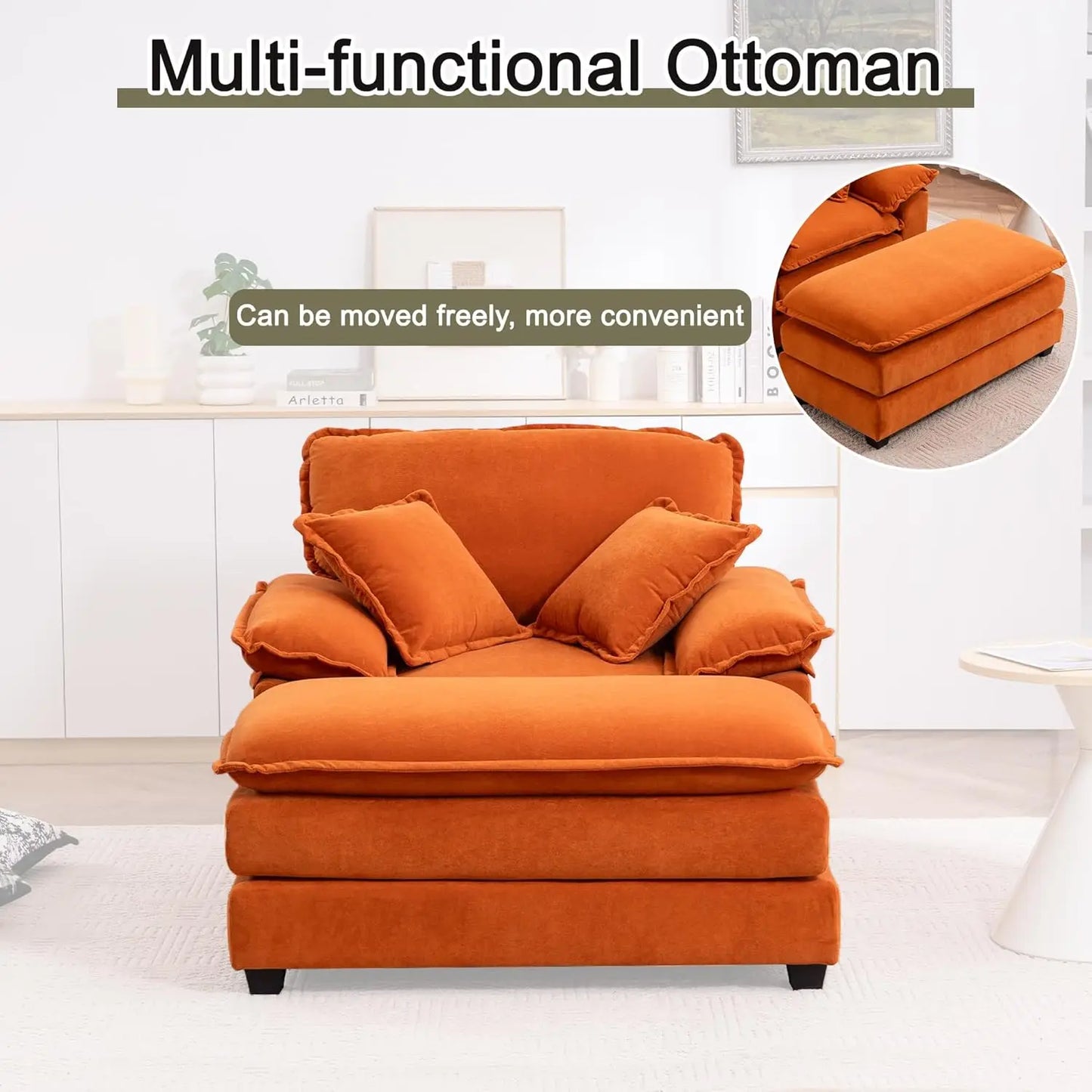 Oversized Chaise Lounge Chair With Ottoman Indoor Velvet Deep Seat