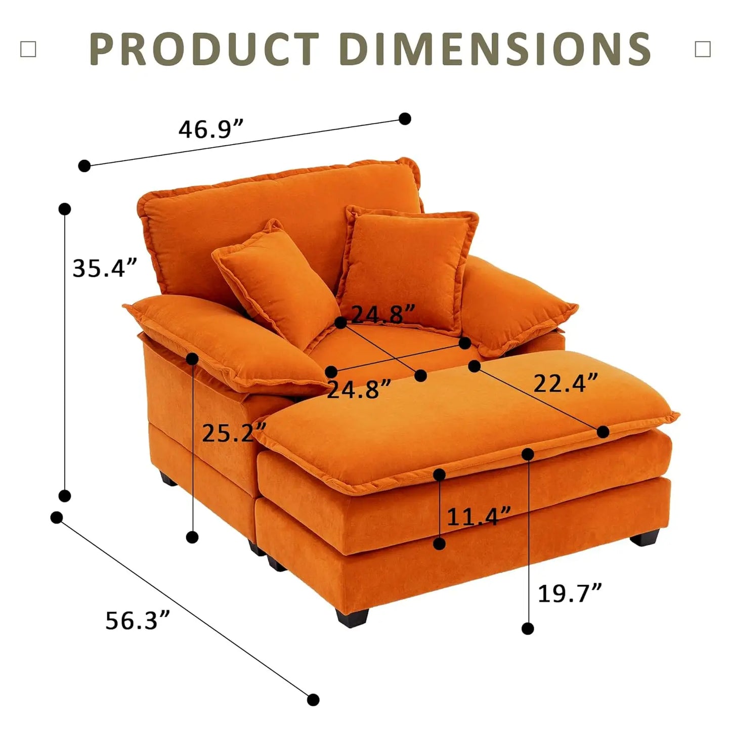 Oversized Chaise Lounge Chair With Ottoman Indoor Velvet Deep Seat