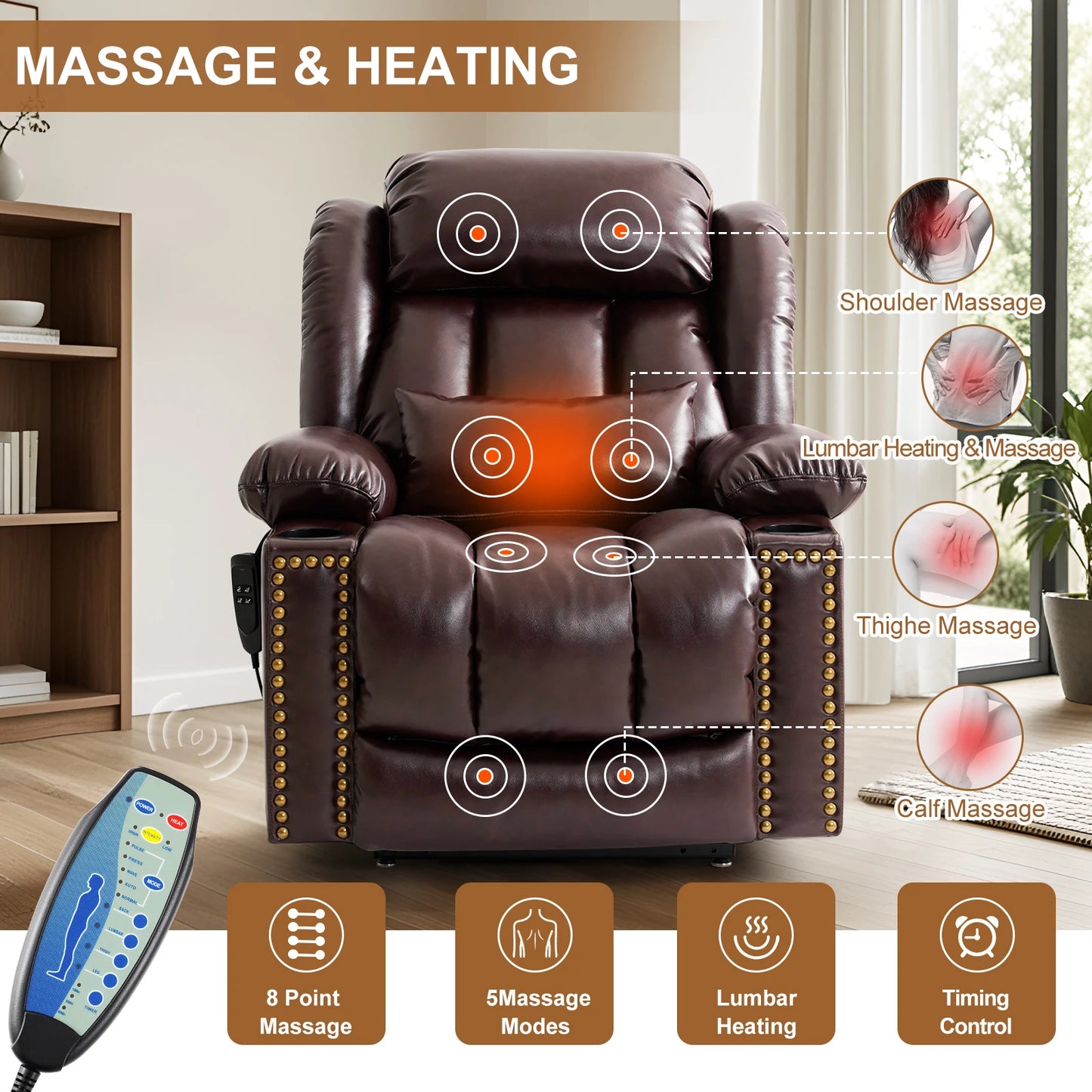 PARKOLCN Power Lift Recliner Dual Motor Electric Leather Chair With Heat Massage