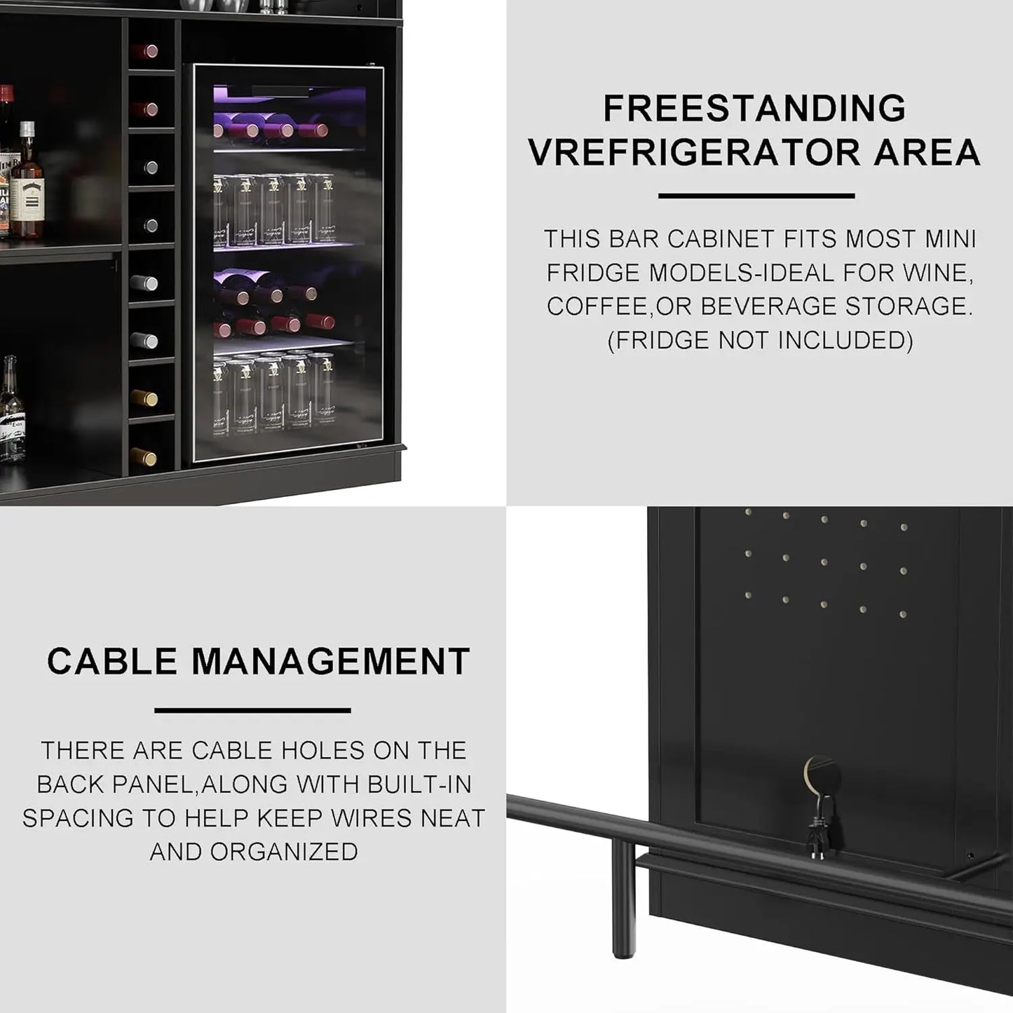 U Shape Home Bar Cabinet With Fridge Space Liquor Storage