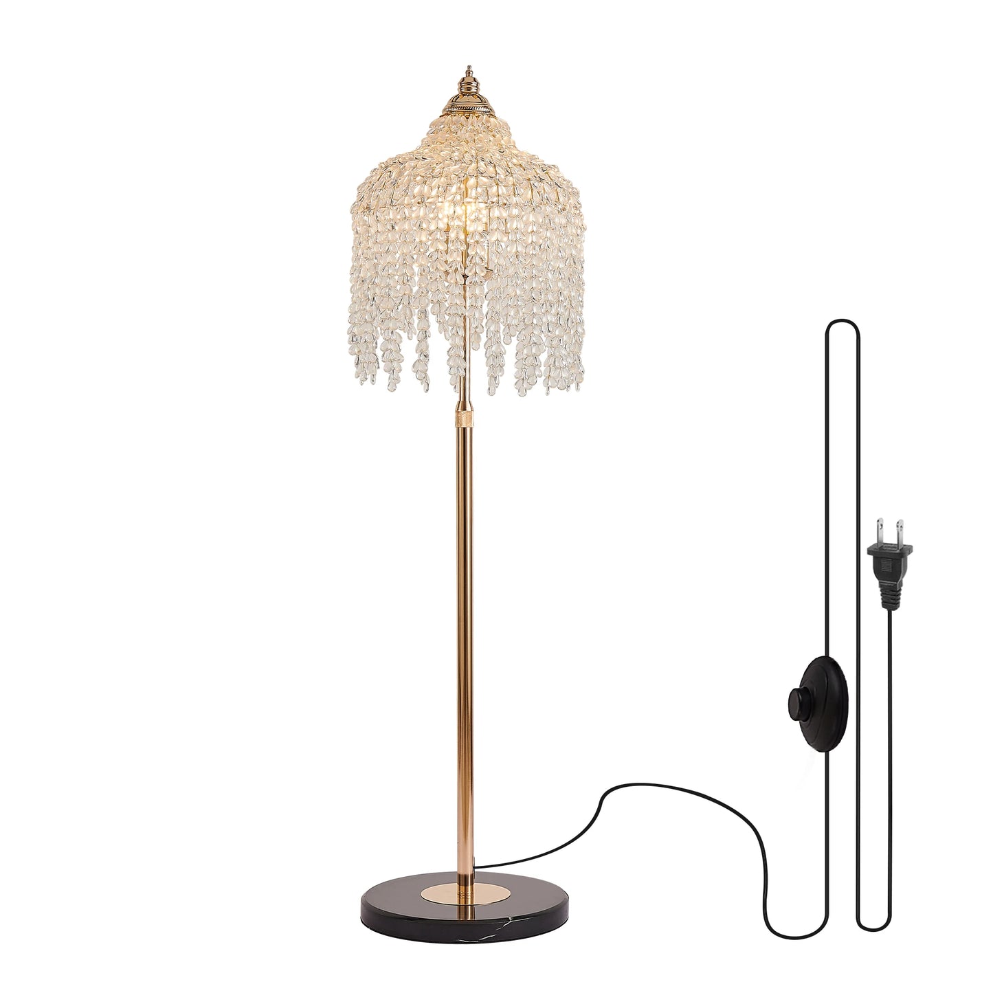 ARLGSITEC 3-Light Crystal Floor Lamp With Marble Base