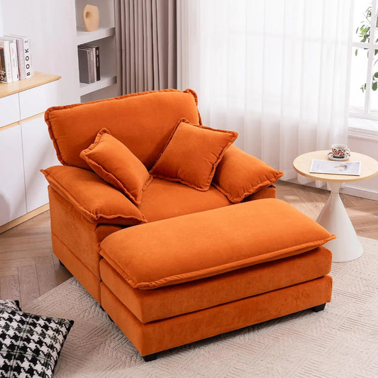 Oversized Chaise Lounge Chair With Ottoman Indoor Velvet Deep Seat