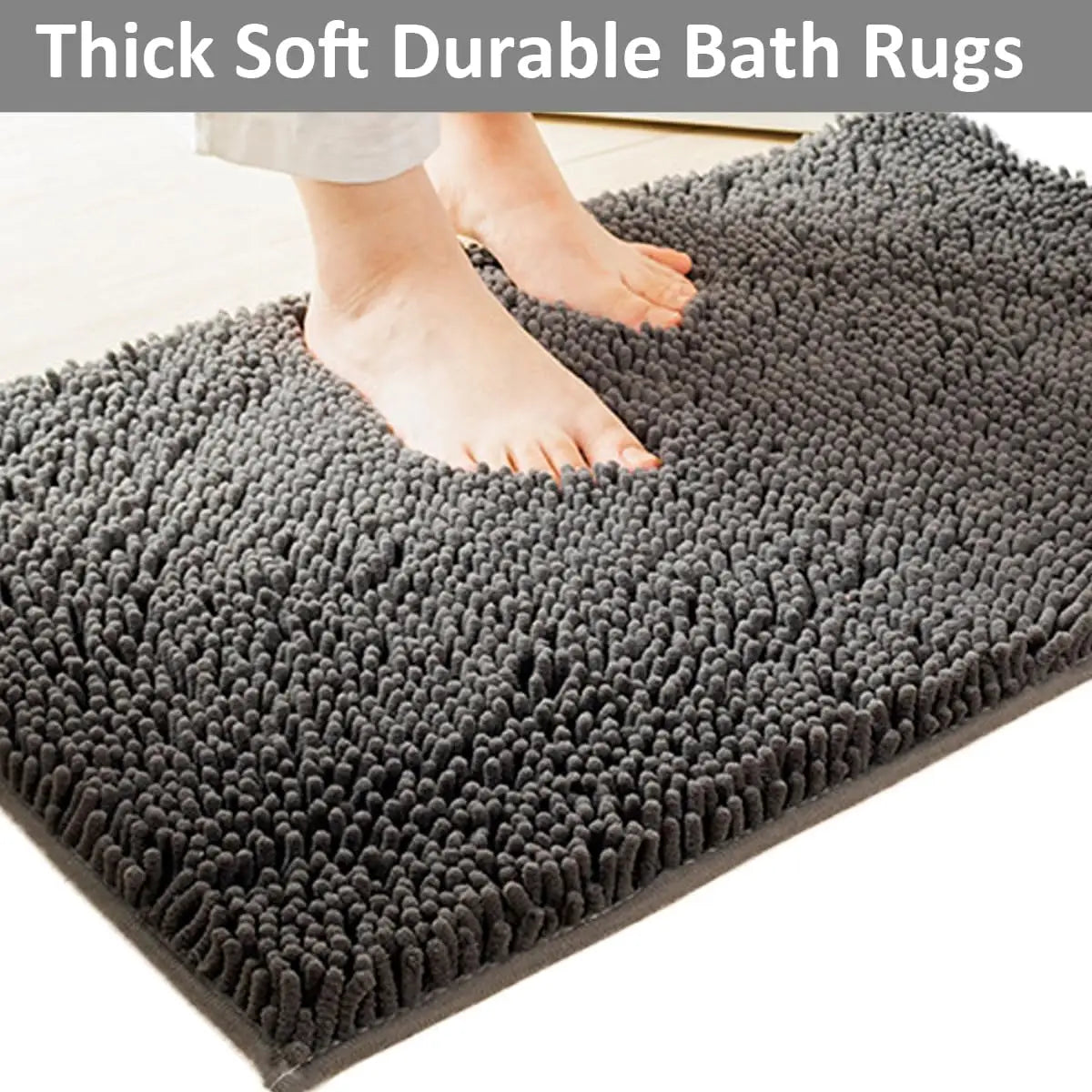 Bathroom Rugs Set Non Slip 3 Piece Bath Mat Washable Chenille Bath Rugs with PVC Backing Bath Carpet,Absorbent Bathroom Mats wit
