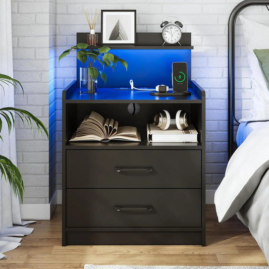 Modern LED Nightstand With Charging Station And USB Ports