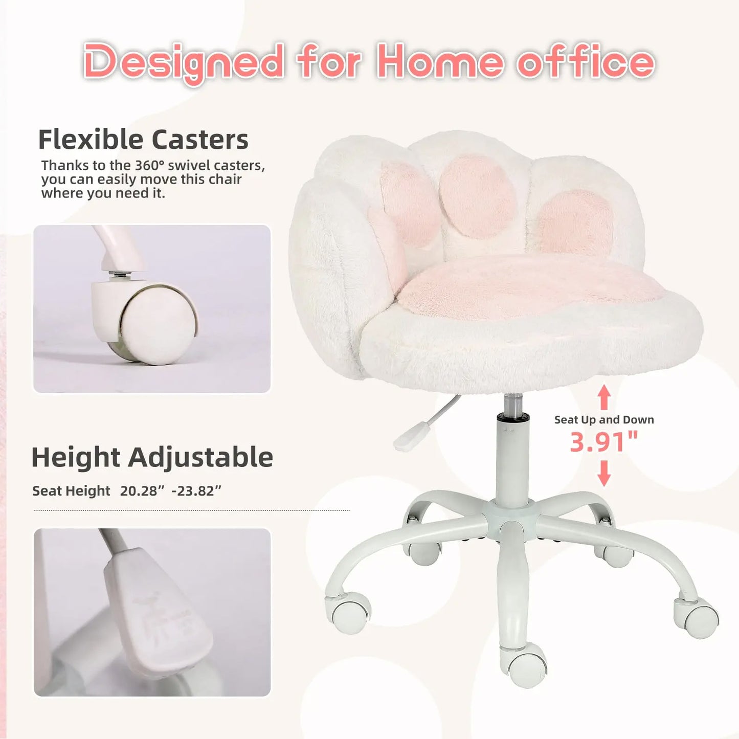 HiMISS Vanity Cat Paw Office Chair With Wheels 360 Rotation