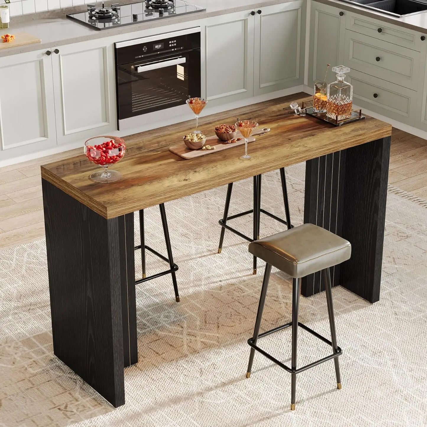 LITTLE TREE Home Bar Unit, 55.12-Inch Bar Table, Modern Freestanding Mini Bar for Home Kitchen, Living Room, Balcony, Basement