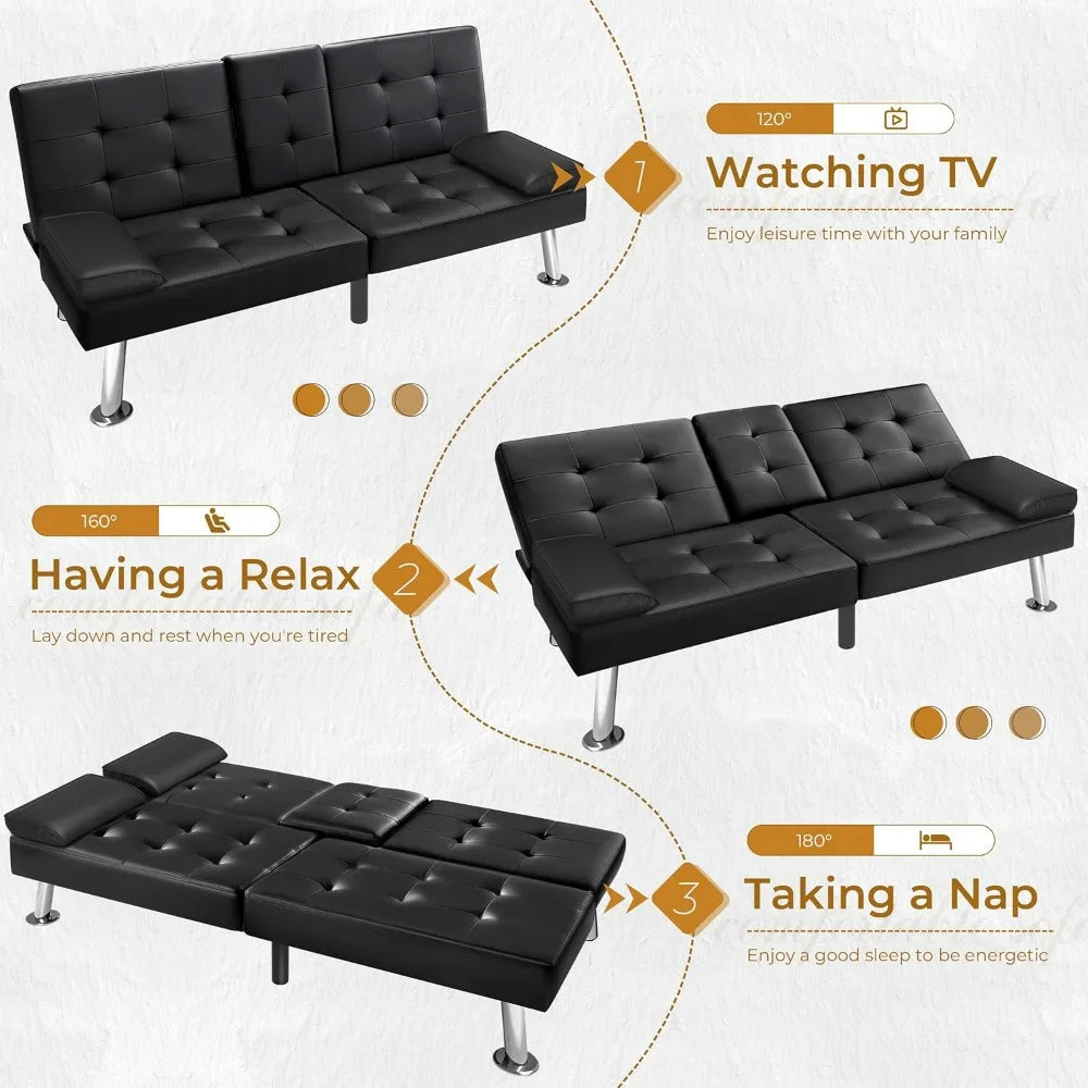 Victone Futon Sofa Bed Modern Faux Leather Couch Bed Convertible