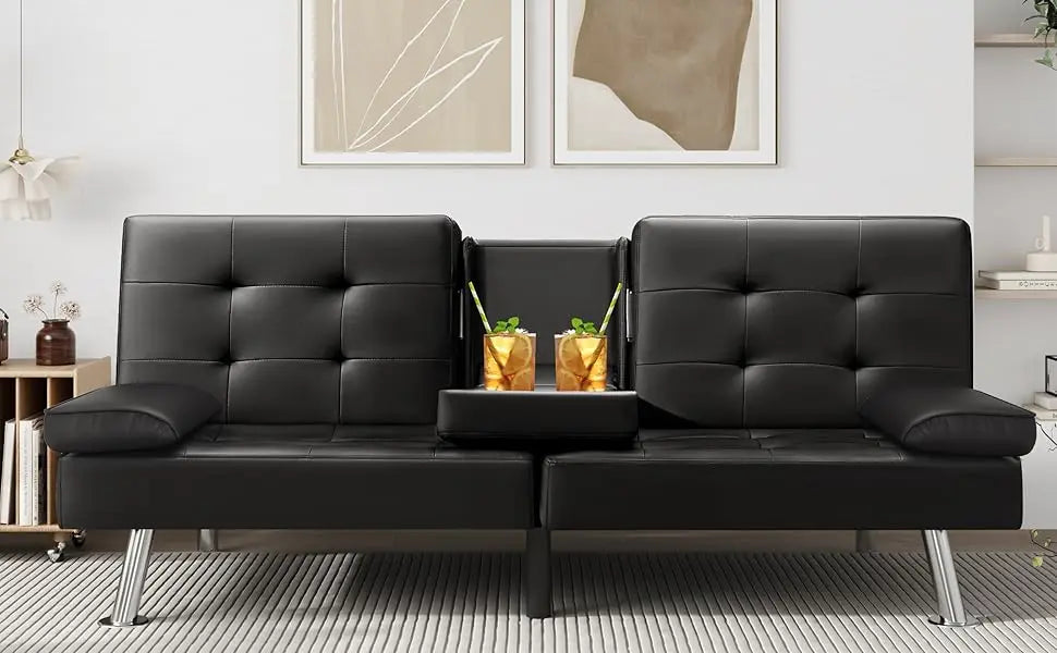 Victone Futon Sofa Bed Modern Faux Leather Couch Bed Convertible