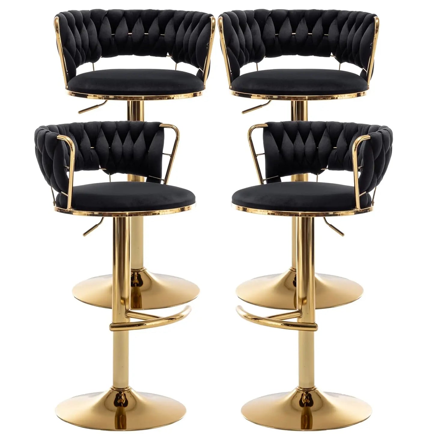 Gold Bar Stools Set of 4, Velvet Swivel Barstools with Woven Backrest, Adjustable Bar Chairs for Kitchen Island,, Customized