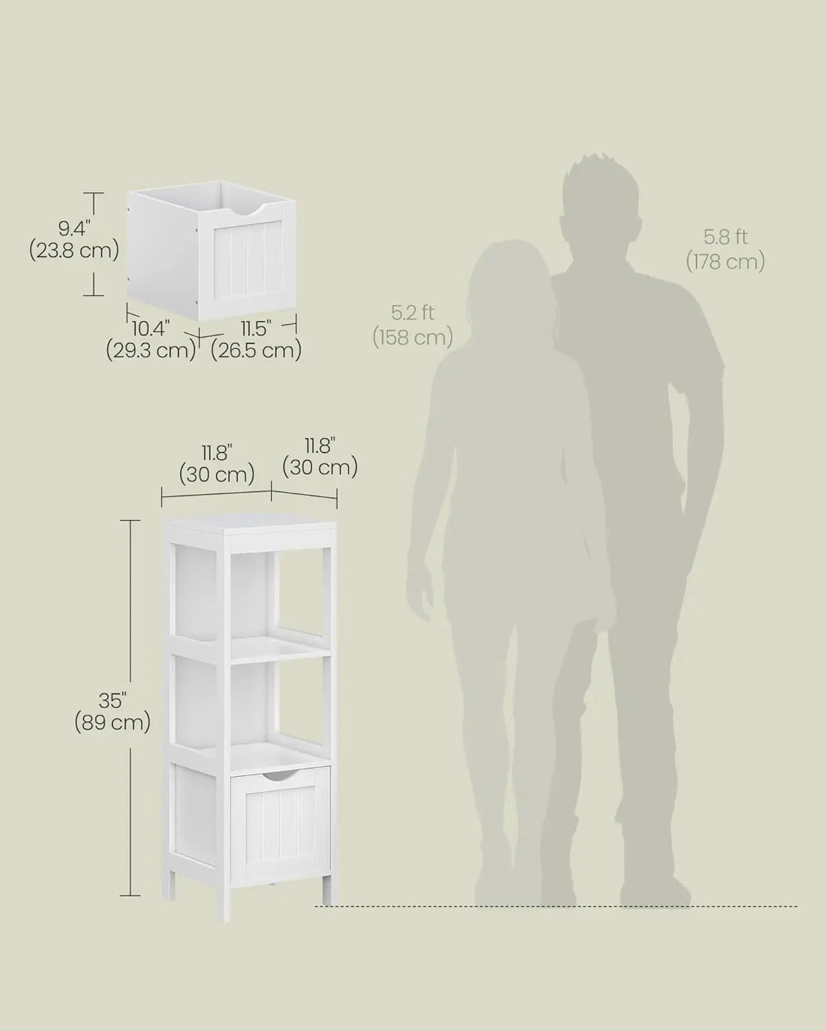 Storage Cabinet, Storage Organizer Rack Stand for Bathroom, Living Room, Multifunctional Corner Unit, 2 Drawers, 35 Inches in He