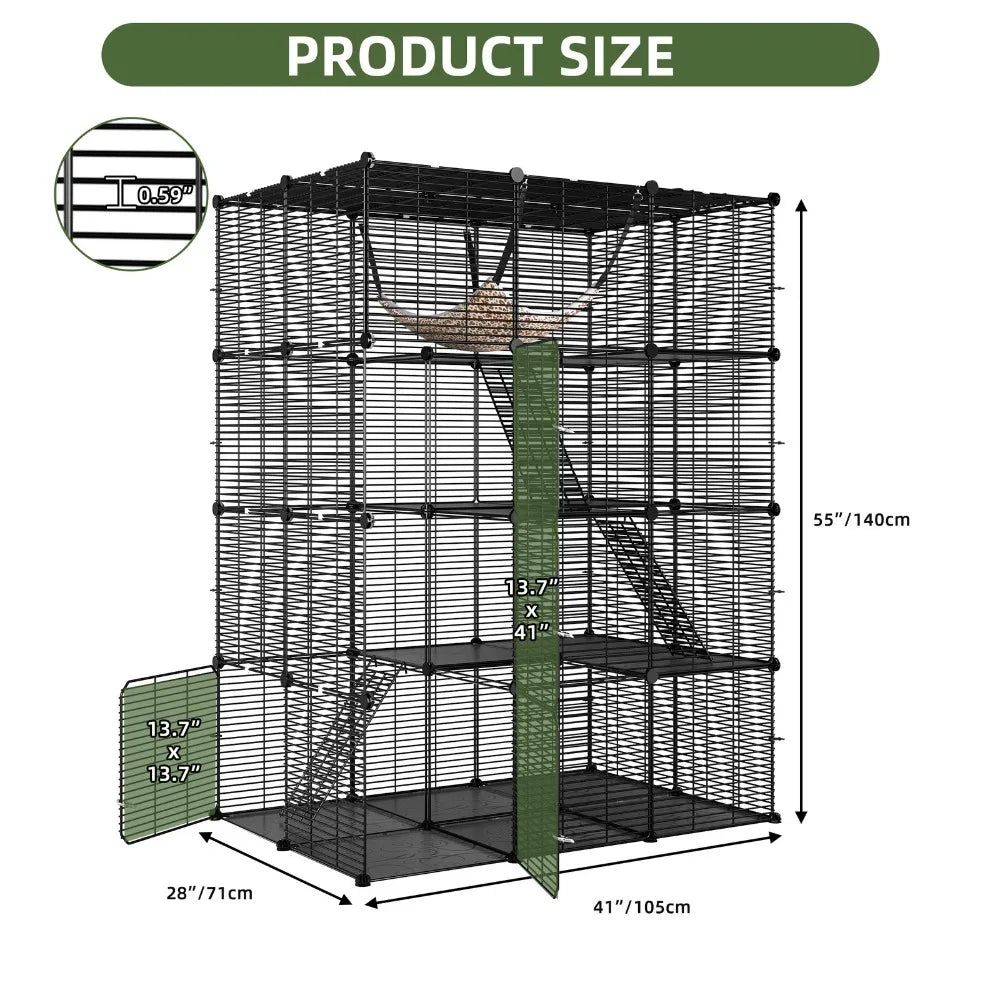 4 Tier Metal Ferret Cage Cat Catio Hammock Hutch Enclosure
