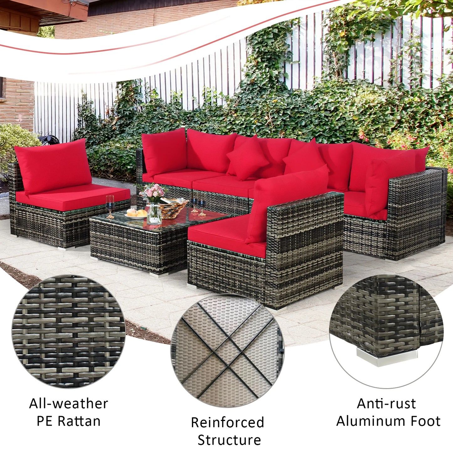HOMASIS 7 Piece Outdoor Patio Rattan Furniture Set Sectional Sofa