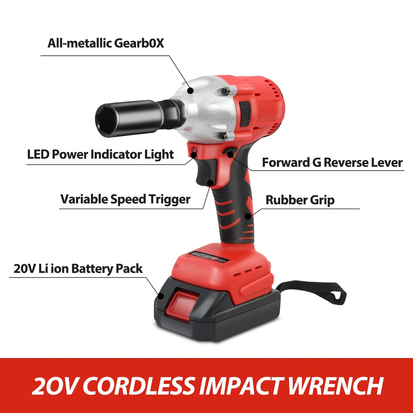 Cordless Brushless Impact Drill Wrench 1000Nm Torque 20V Pro
