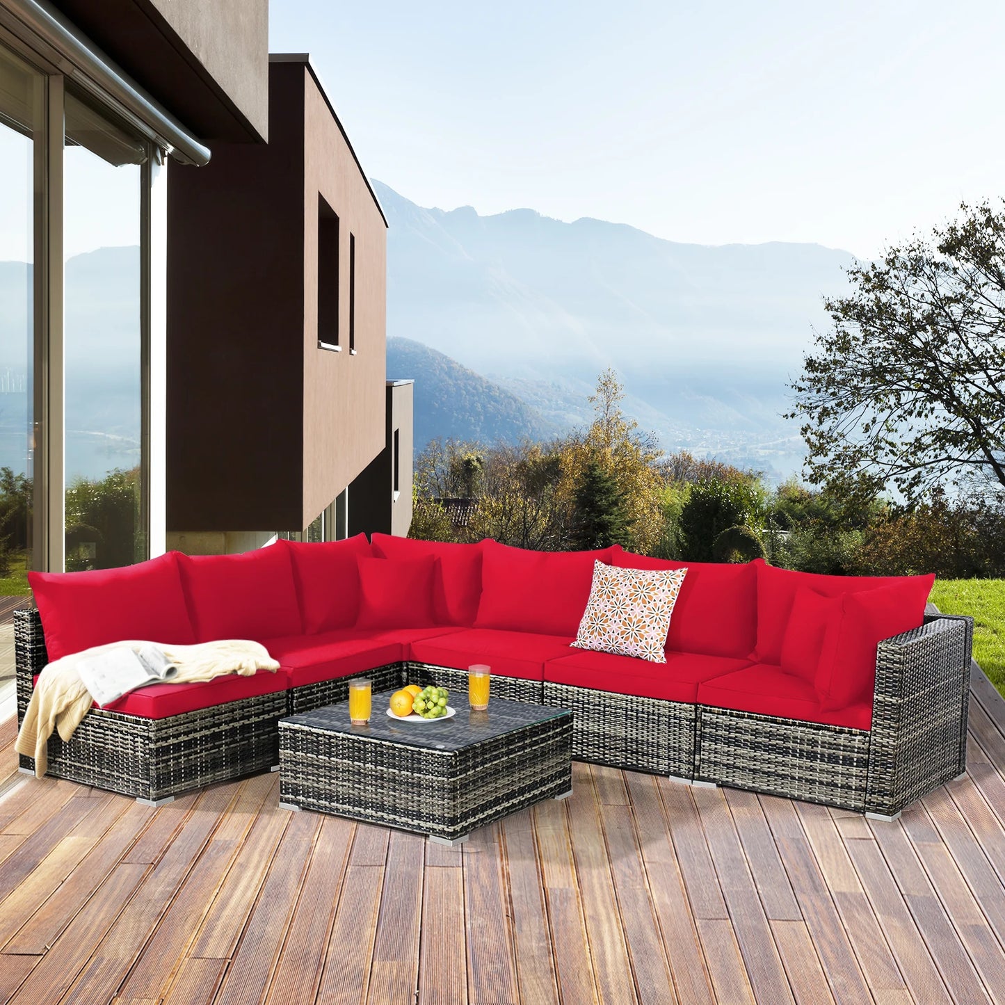 HOMASIS 7 Piece Outdoor Patio Rattan Furniture Set Sectional Sofa