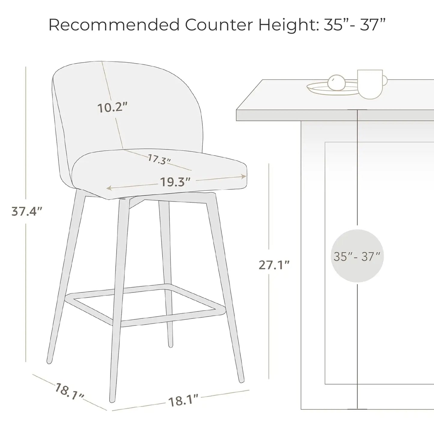 Counter Height Bar Stools Set of 3, 360° Swivel Upholstered Barstools with Backs and Metal Legs, 26" H Seat Height,, Customized