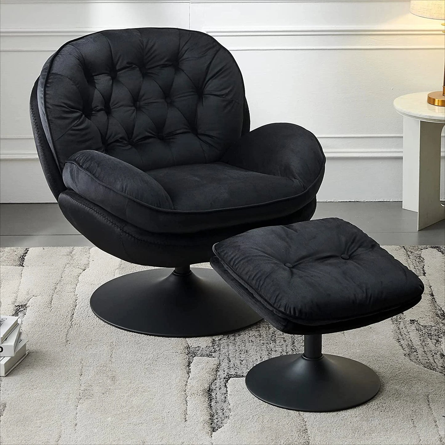 Todrani Velvet Swivel Armchair Set With Ottoman