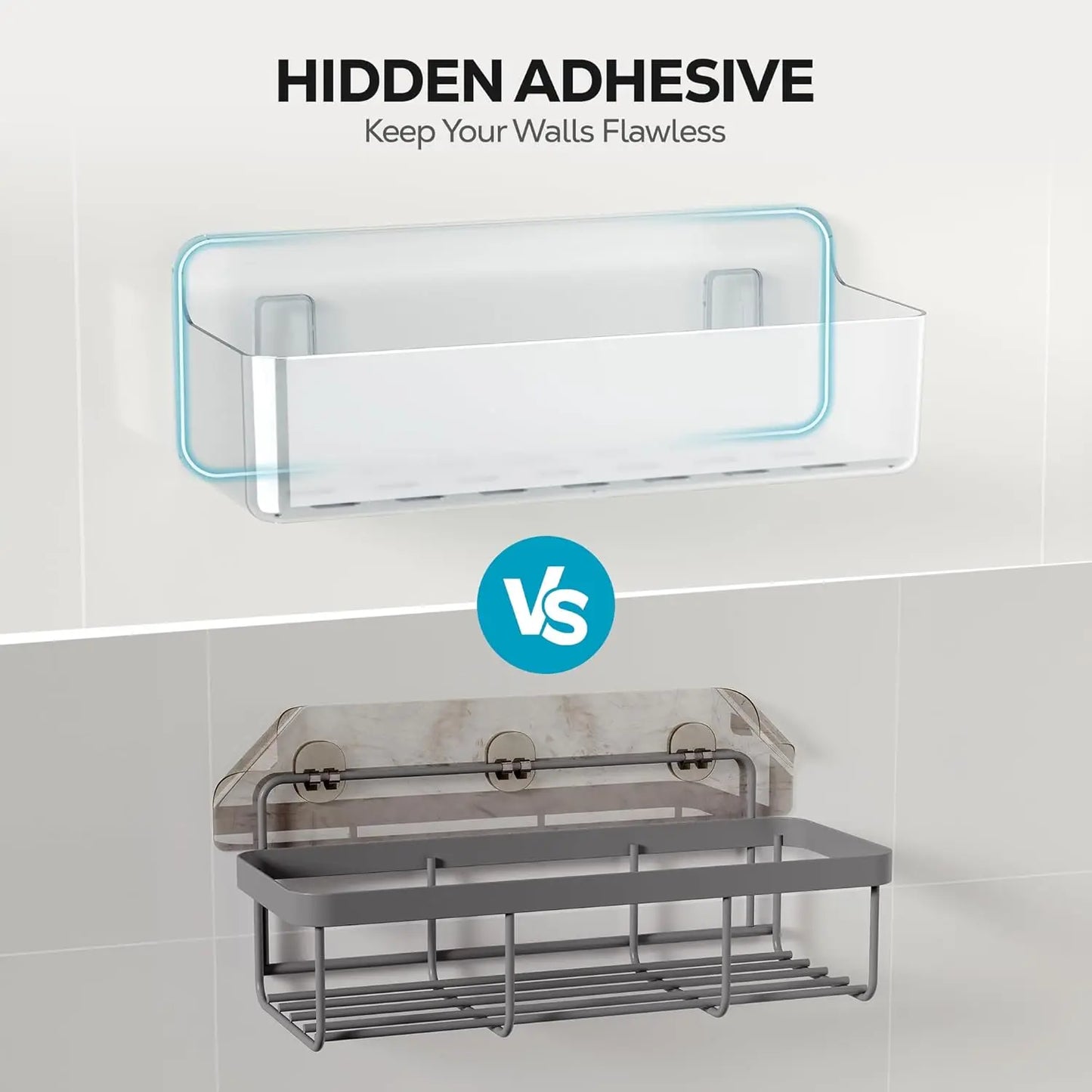 Adhesive Wall Shelf, Shower Shelves 5 Pack with Soap Holder, Shower Organizer for Bathroom Organization, Clear