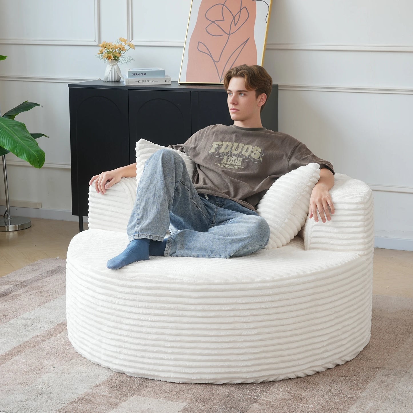 Sdorens Round Chair Lounge Chaise With Plush Faux Fur Sleeper