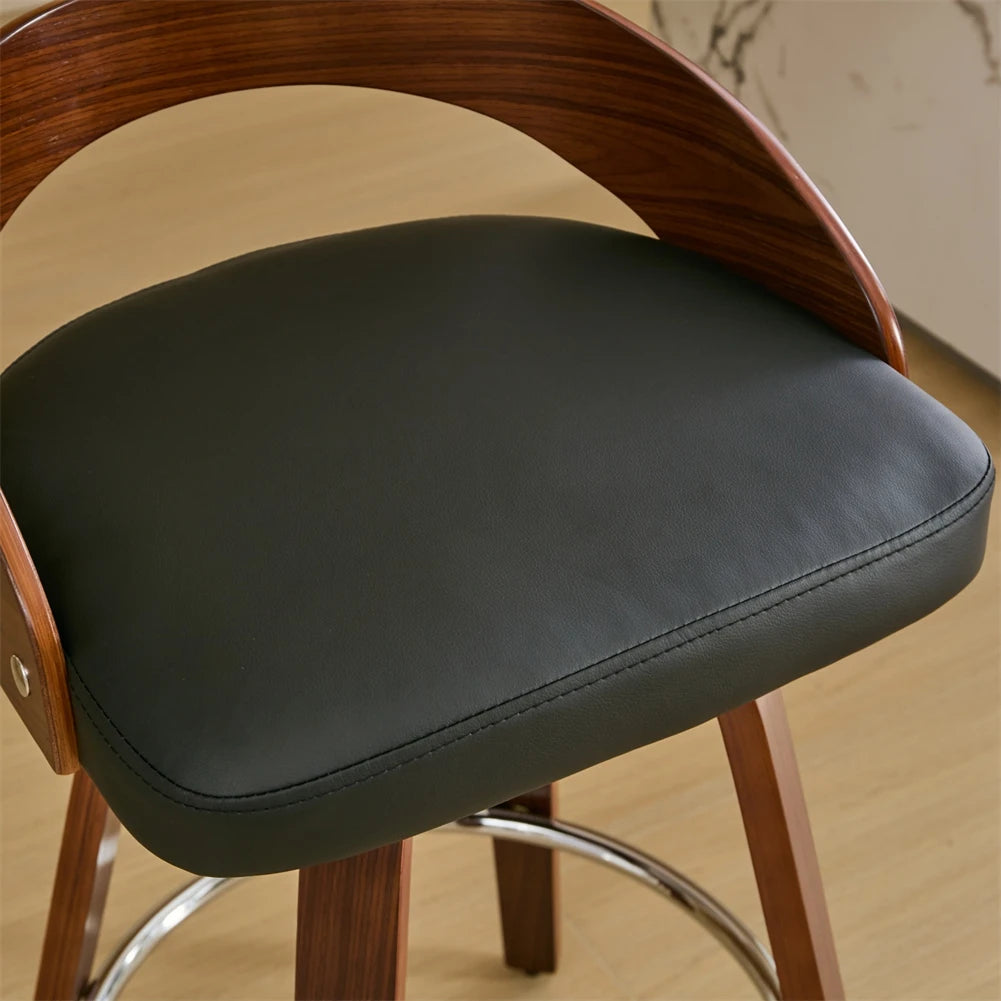 2 PCS Bar Pub Stools Set 360-degree Swivel Barstools with Low Back Wood Legs Chairs with Soft Cushion Seat Footrest For Kitchen