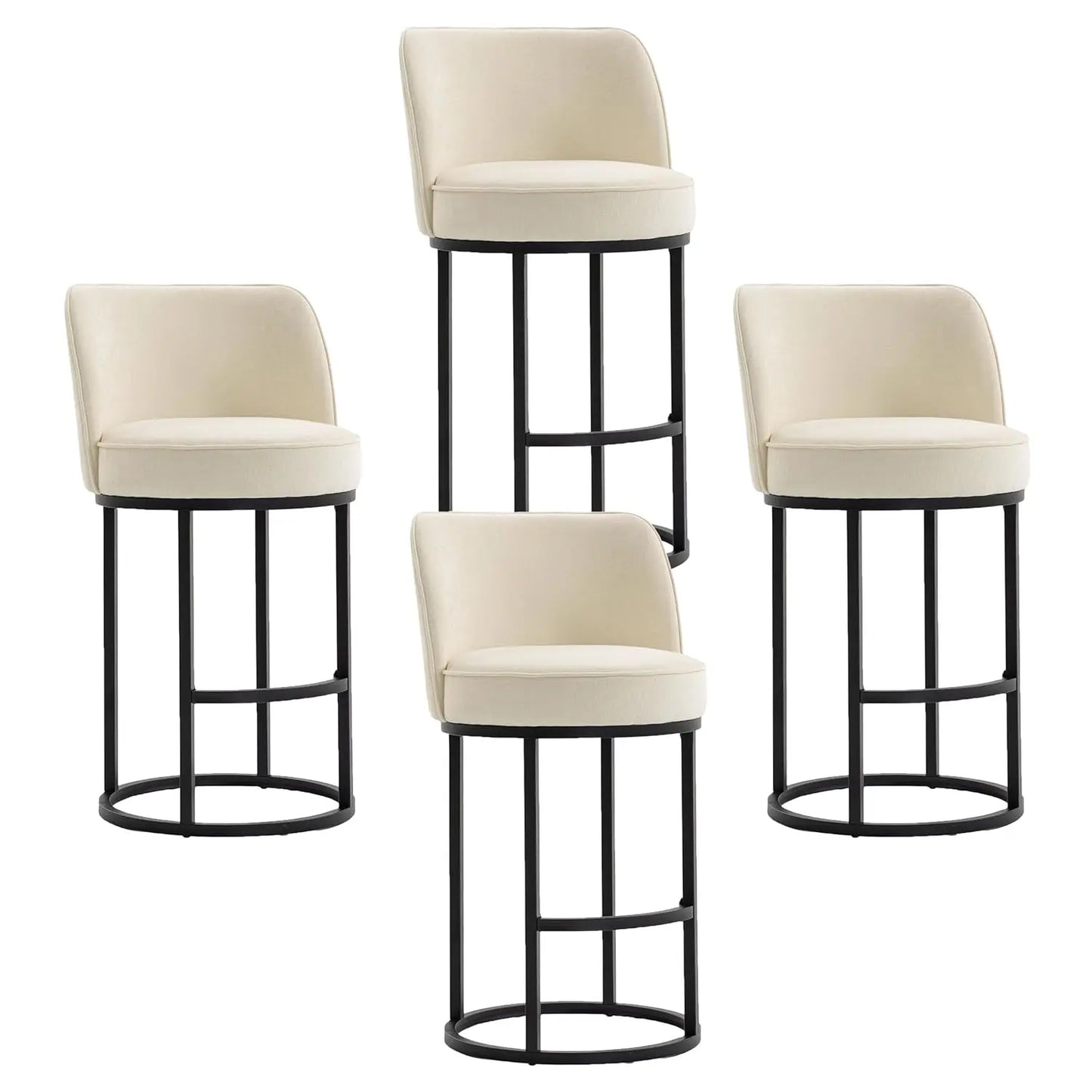 Bar Stools Set Of 4 Modern Linen Upholstered Bucket Backrests
