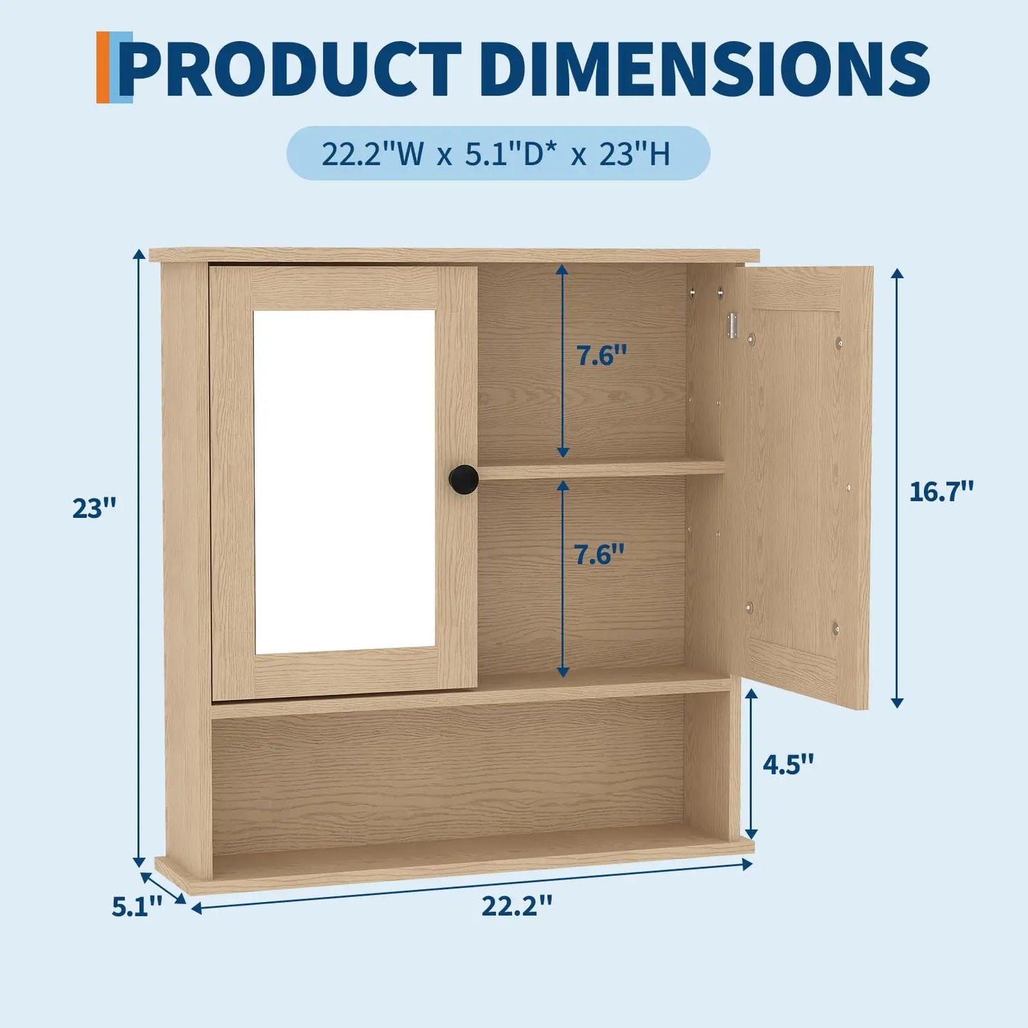 Wall Mounted Bathroom Cabinet,Wooden Bathroom Medicine Cabinet with Mirror Doors & Adjustable Shelves,Floating Storage Cabinet