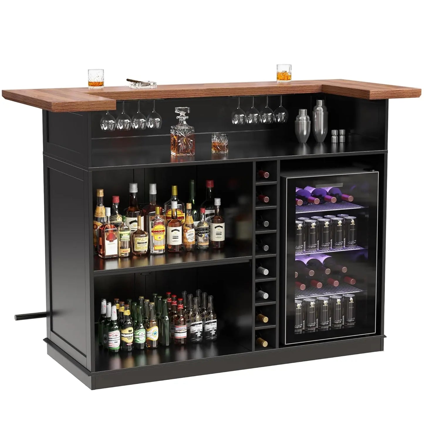 U Shape Home Bar Cabinet With Fridge Space Liquor Storage