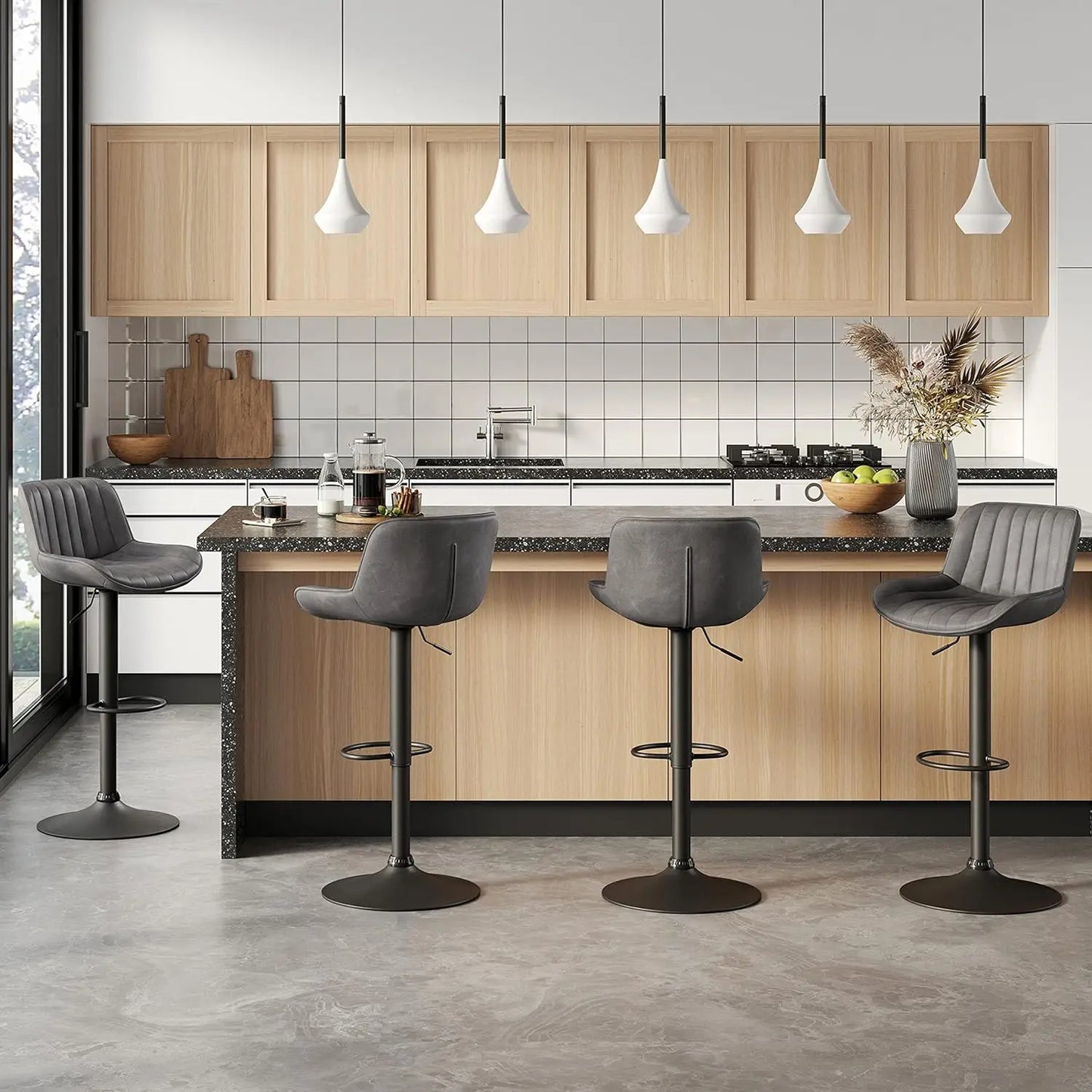 Bar Stools Set of 4, Mid Century Modern Faux Leather Swivel Adjustable Height Bar Stool, Counter Height Pub Bar, Customized