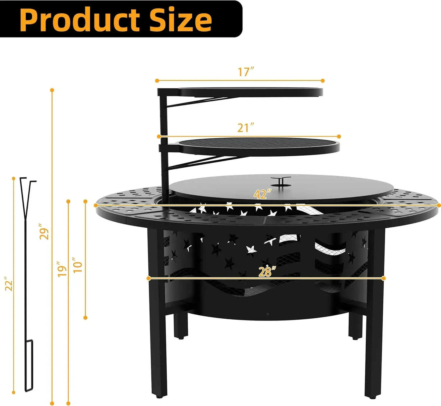 Outdoor Fire Pit With Grills Heavy Duty Metal Round