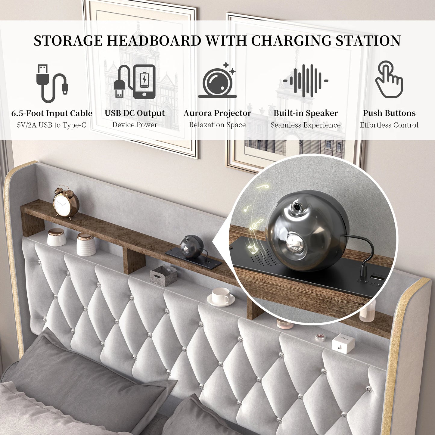 SIBEDSCN Queen LED Bed Frame With Storage And Star Projector