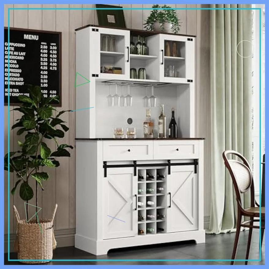 Farmhouse Wine Bar Cabinet With Sliding Barn Door Hutch Storage