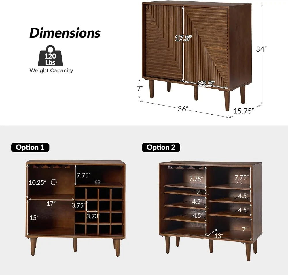 Coffee Bar Cabinet With Wine Racks And Adjustable Shelves