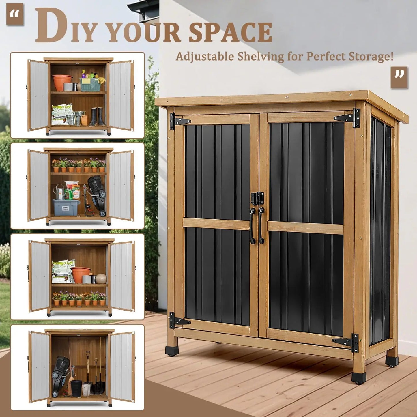 PetsCosset Weatherproof Outdoor Storage Shed Garden Cabinet