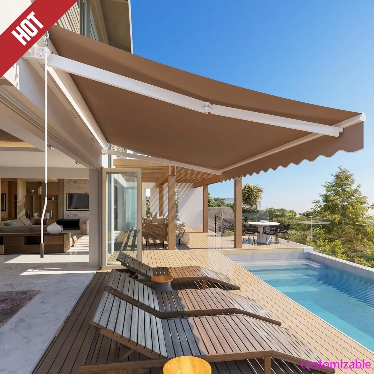 XMSJ Retractable Awning Sun Shade for Outdoor Patios