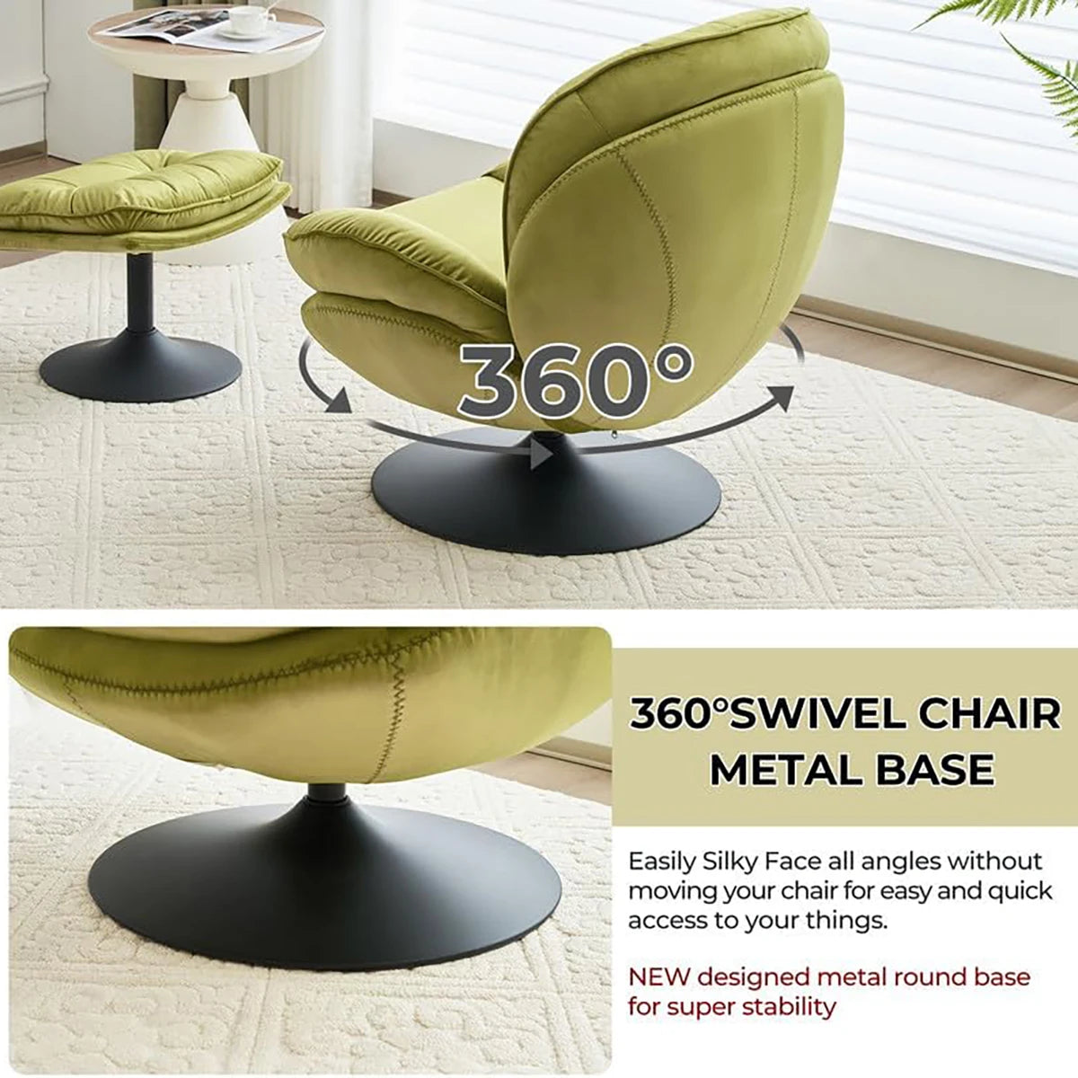 Todrani Velvet Swivel Armchair Set With Ottoman