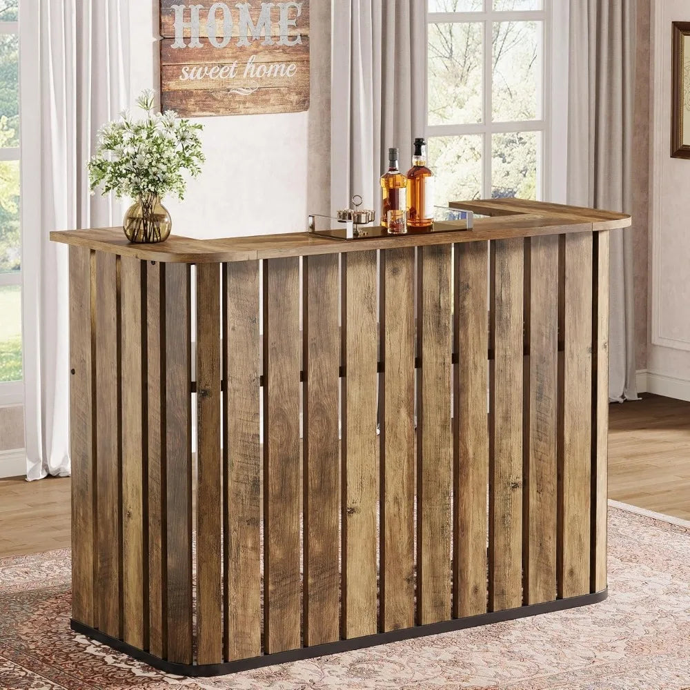 Farmhouse Home Bar Unit With Storage Shelves And Cabinet