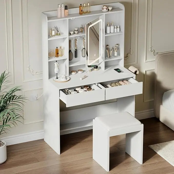 HiMISS Vanity Desk With Mirror And Adjustable Lights