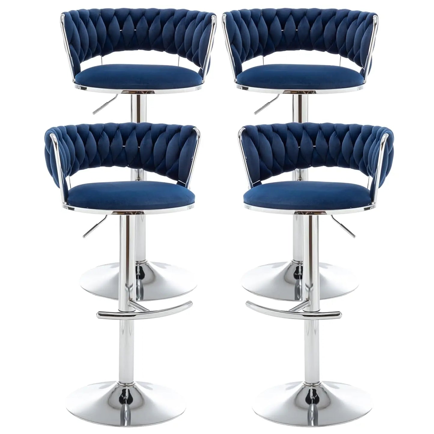 Gold Bar Stools Set of 4, Velvet Swivel Barstools with Woven Backrest, Adjustable Bar Chairs for Kitchen Island,, Customized