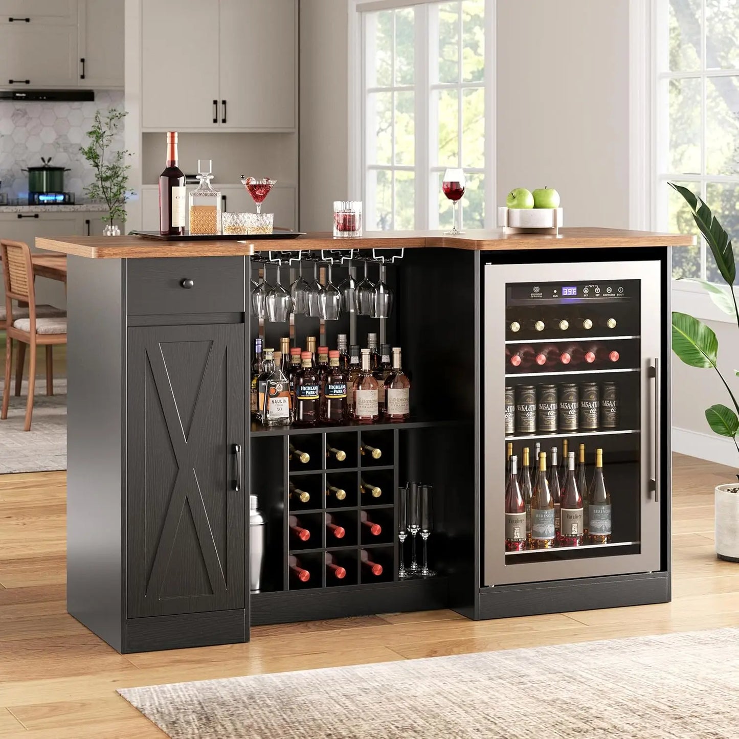 U Shape Liquor Cabinet With Fridge Space And Wine Rack