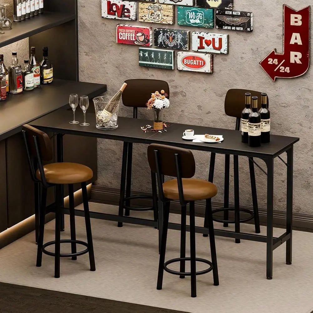 Bar Table, Counter Bar Height Pub Table, Rectangular High Top Coffee Table, Narrow Long Kitchen Dining Counter Tables With Stur