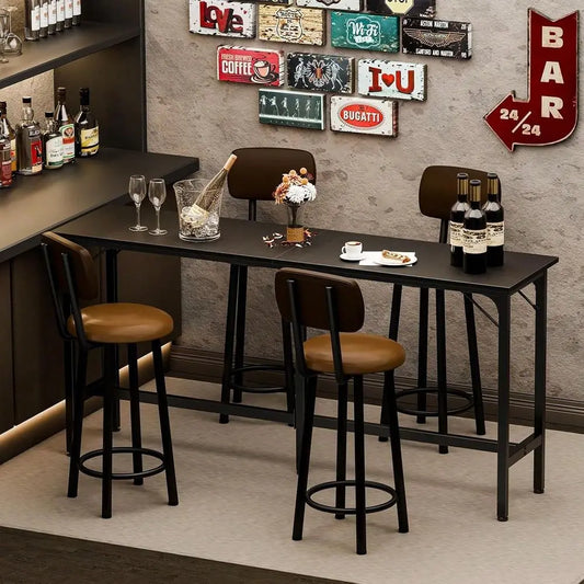 Bar Table, Counter Bar Height Pub Table, Rectangular High Top Coffee Table, Narrow Long Kitchen Dining Counter Tables With Stur