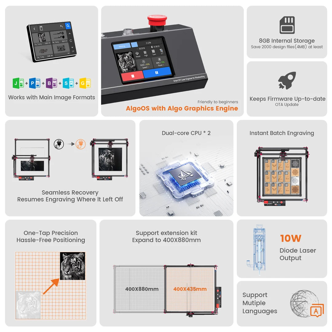 AlgoLaserCNC DIY Kit MK2 10000mW Laser Engraver Class 1 with WiFi