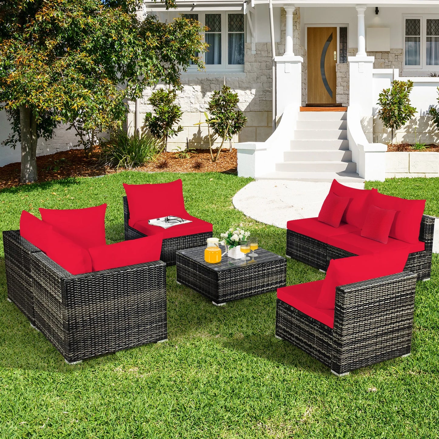 HOMASIS 7 Piece Outdoor Patio Rattan Furniture Set Sectional Sofa