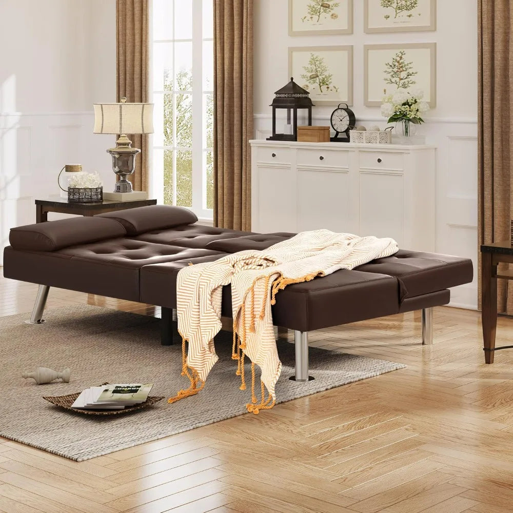Victone Futon Sofa Bed Modern Faux Leather Couch Bed Convertible