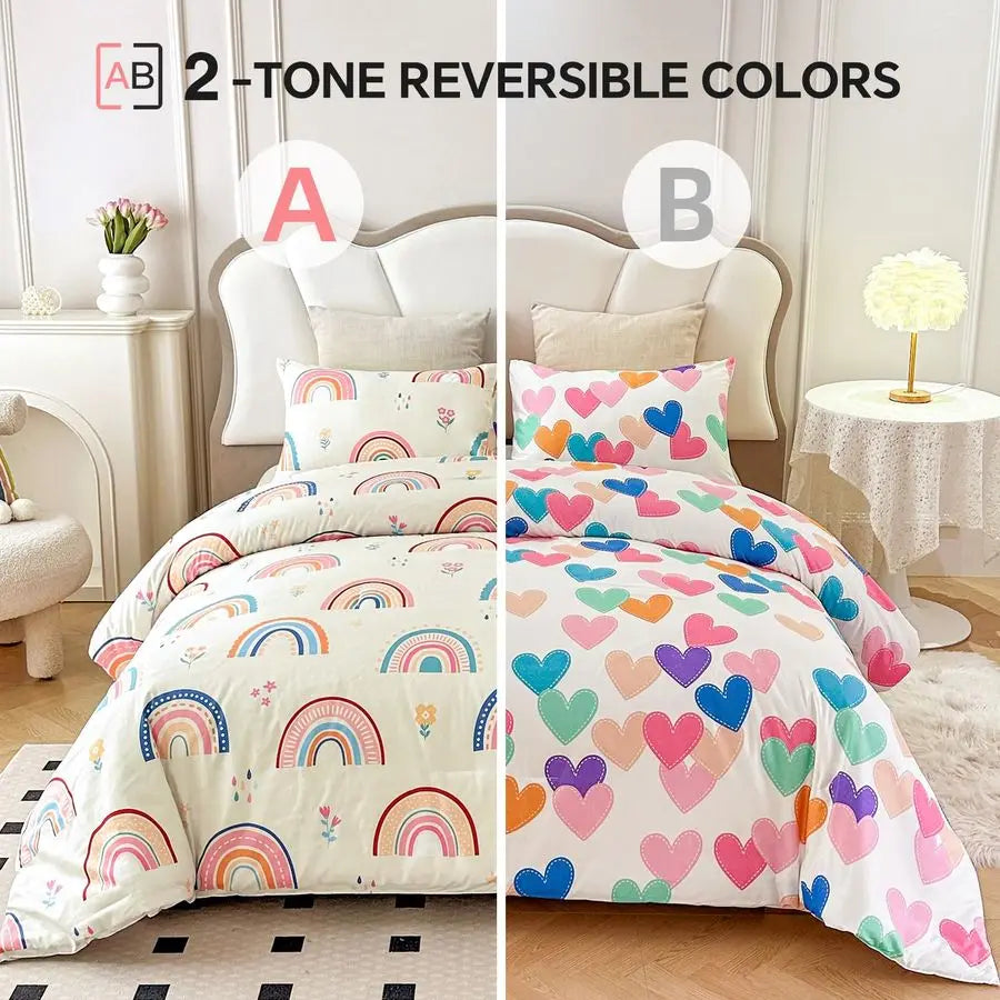 Lightweight Rainbow Comforter Set With Pillow Covers For Girls
