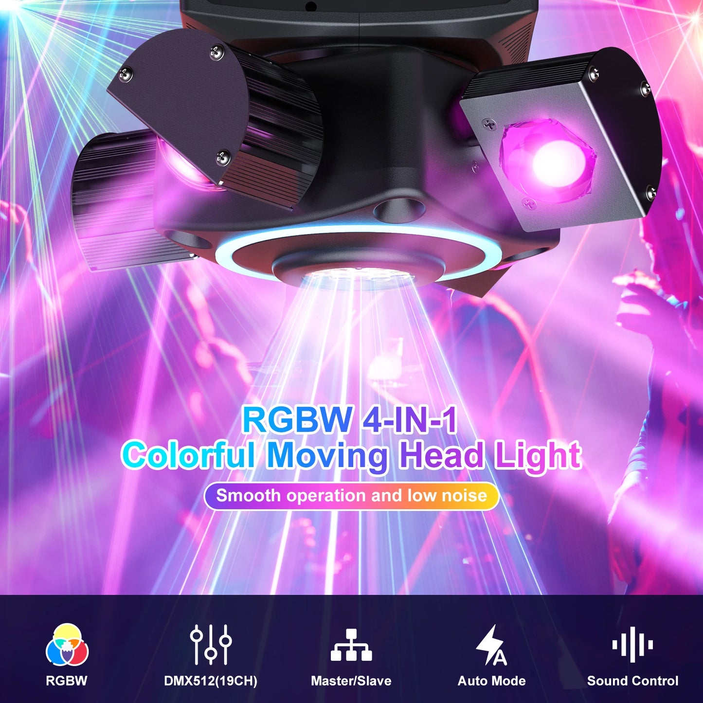 Yiflamefly 90W RGBW 4-IN-1 Lighting Effect and Starry Effect Controlled DMX512 Sound-activated For Bars Birthday Party Wedding
