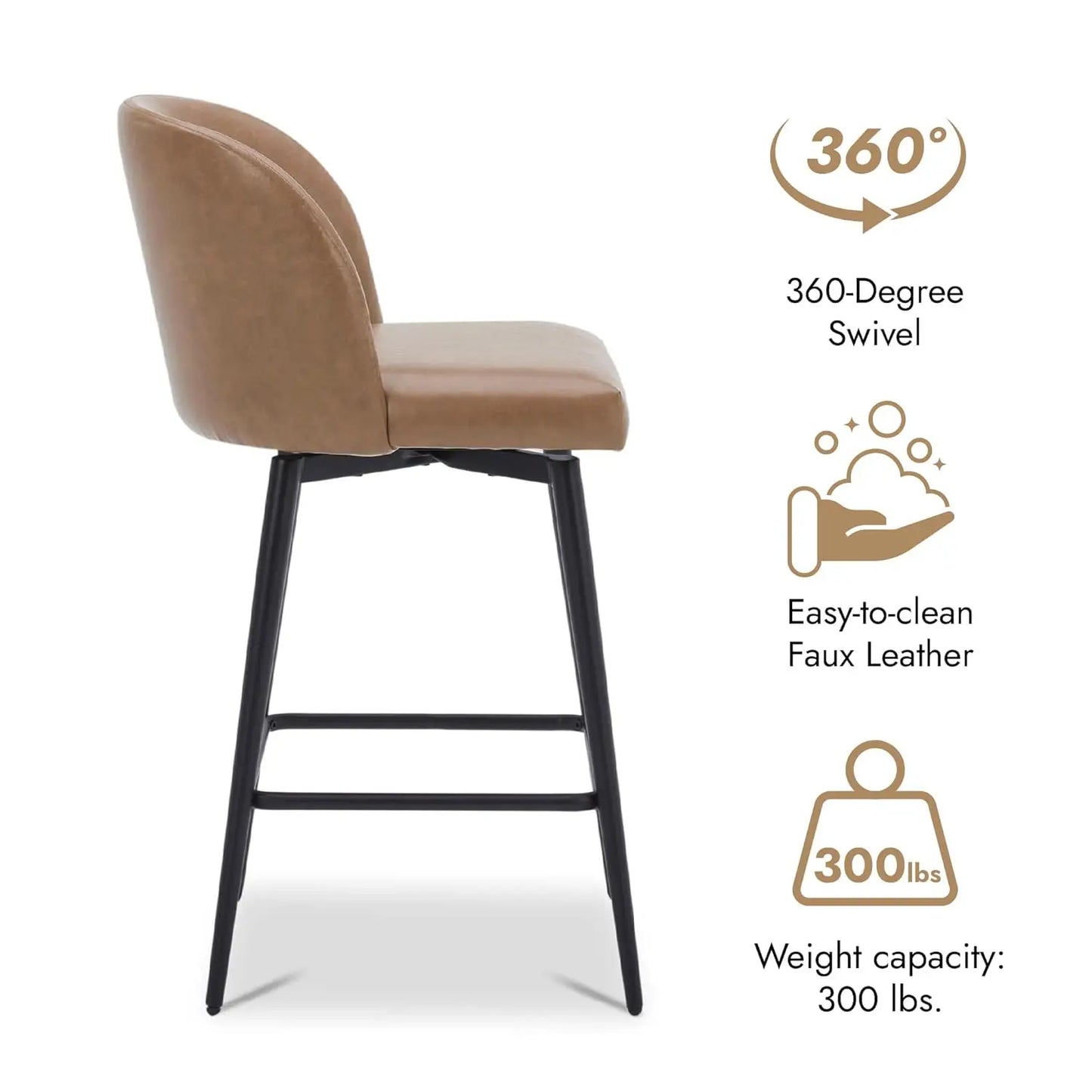 Counter Height Bar Stools Set of 3, 360° Swivel Upholstered Barstools with Backs and Metal Legs, 26" H Seat Height,, Customized
