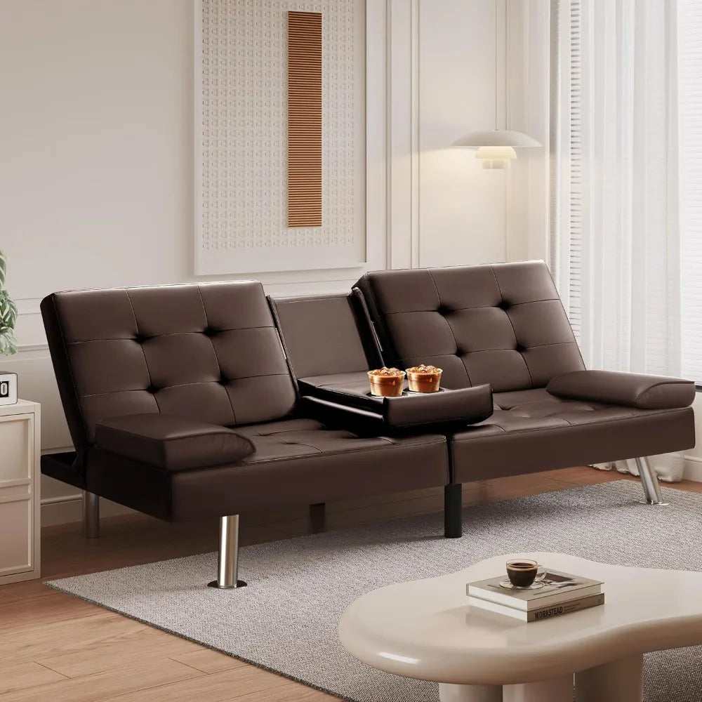 Victone Futon Sofa Bed Modern Faux Leather Couch Bed Convertible