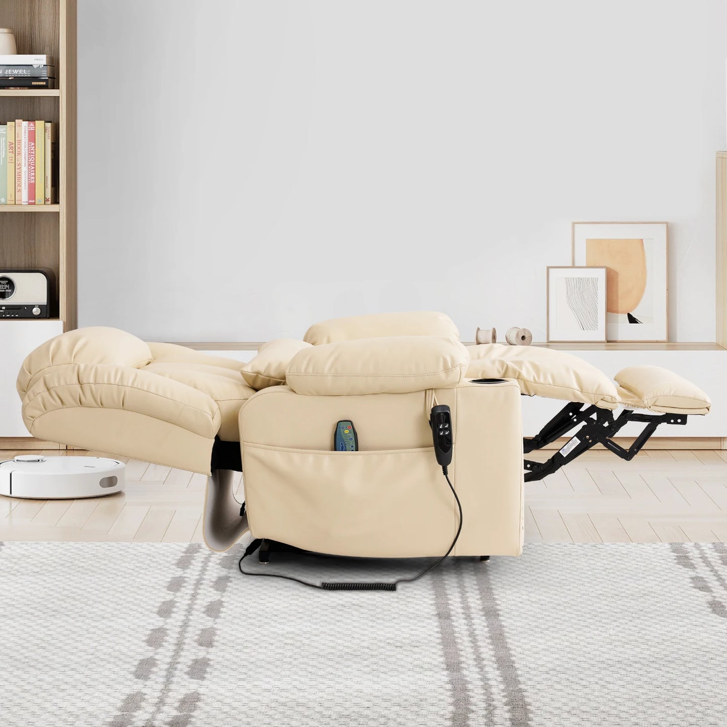 PARKOLCN Power Lift Recliner Dual Motor Electric Leather Chair With Heat Massage