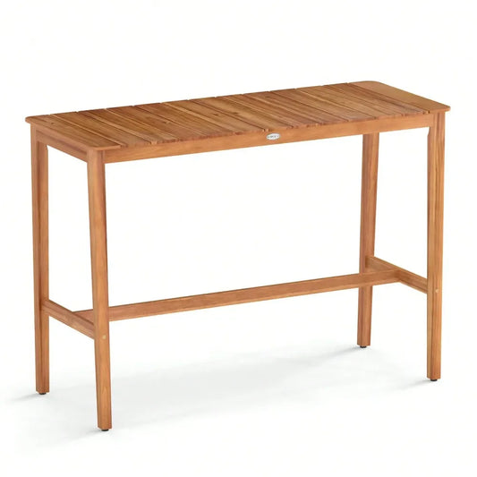 Bar Table 54 X 22 Acacia Wood Counter Height Table With Slatted Tabletop Footrest Crossbar