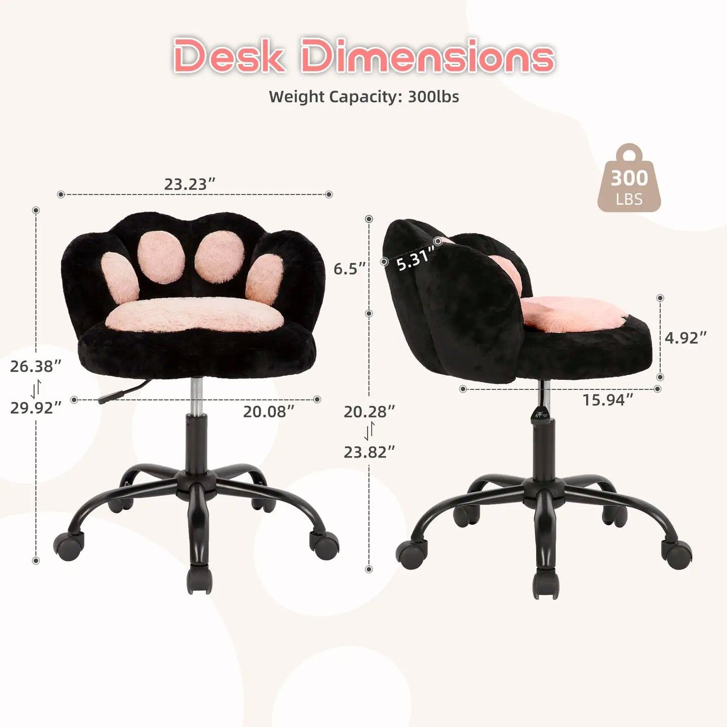 HiMISS Vanity Cat Paw Office Chair With Wheels 360 Rotation